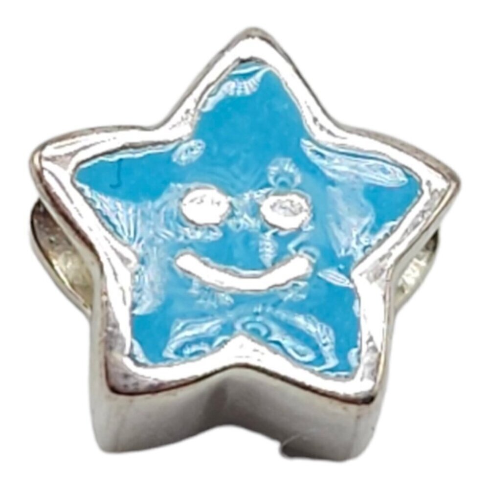Solvar Sterling Silver Blue Enamel Smile Star Slide Charm Kids New Old Stock